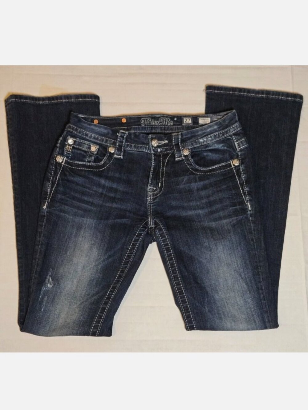 Miss Me Boot Cut Jeans Size 27. Gold Back Tag With Gold & Silver Beading - Picture 3 of 6